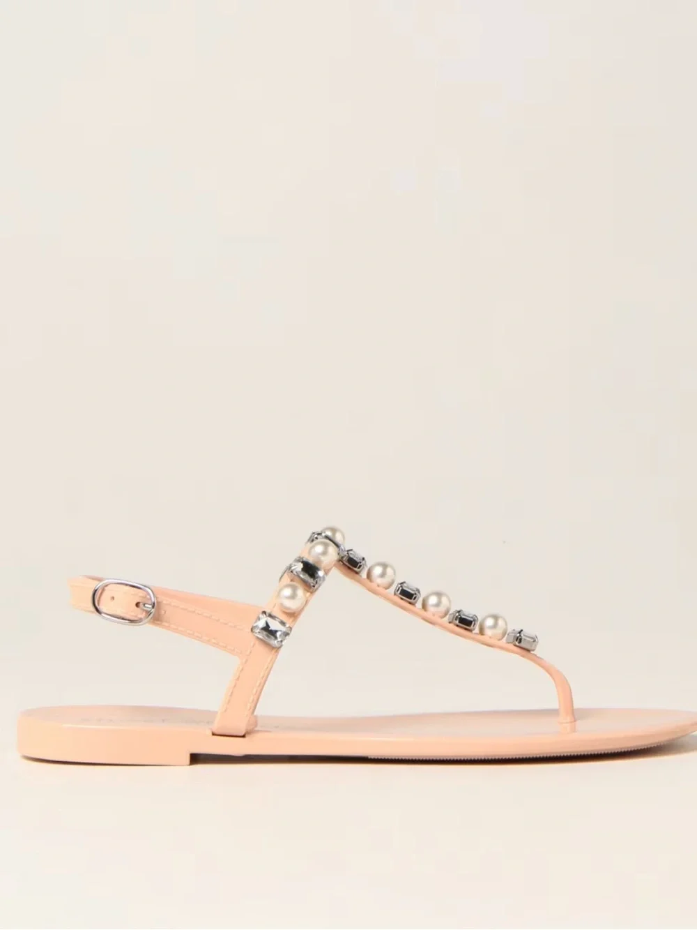 Stuart Weitzman NEW Goldie Jelly Crystal and Pearl Embellished T-Strap Sandal 9